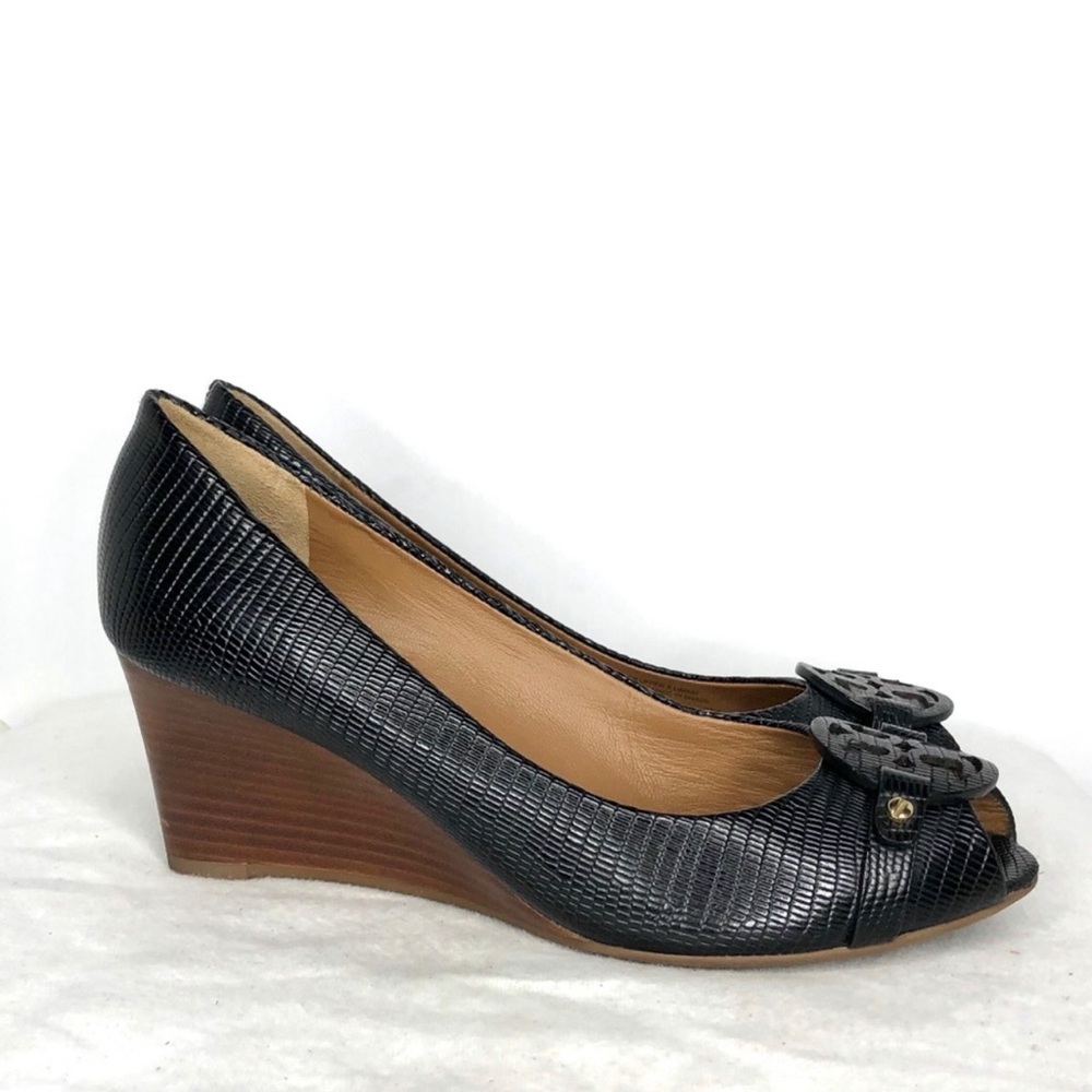 Tory Burch BLK Leather Wedges